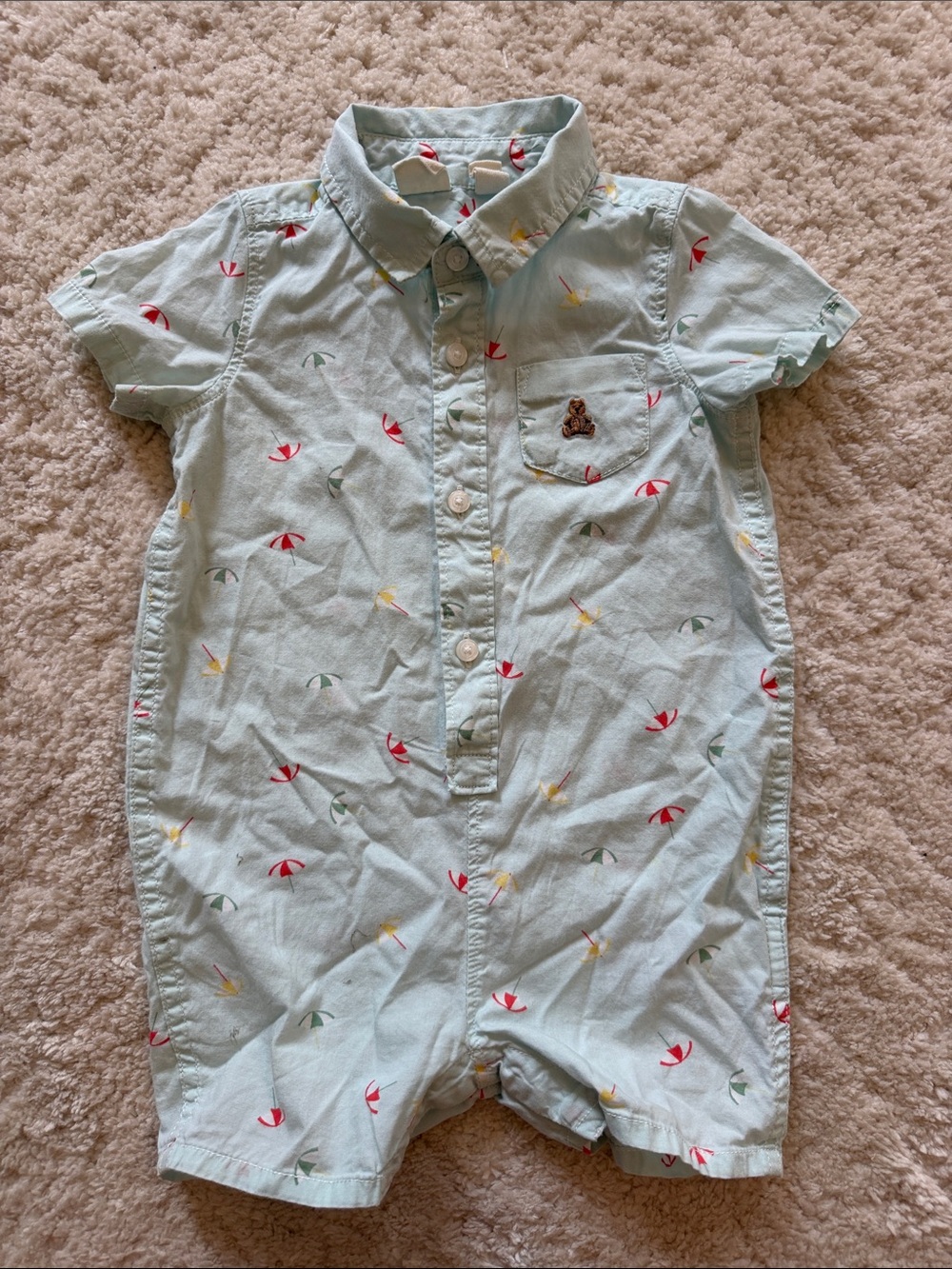 Baby Gap Short-Sleeve One-Piece Romper - Light Blue Umbrella Print